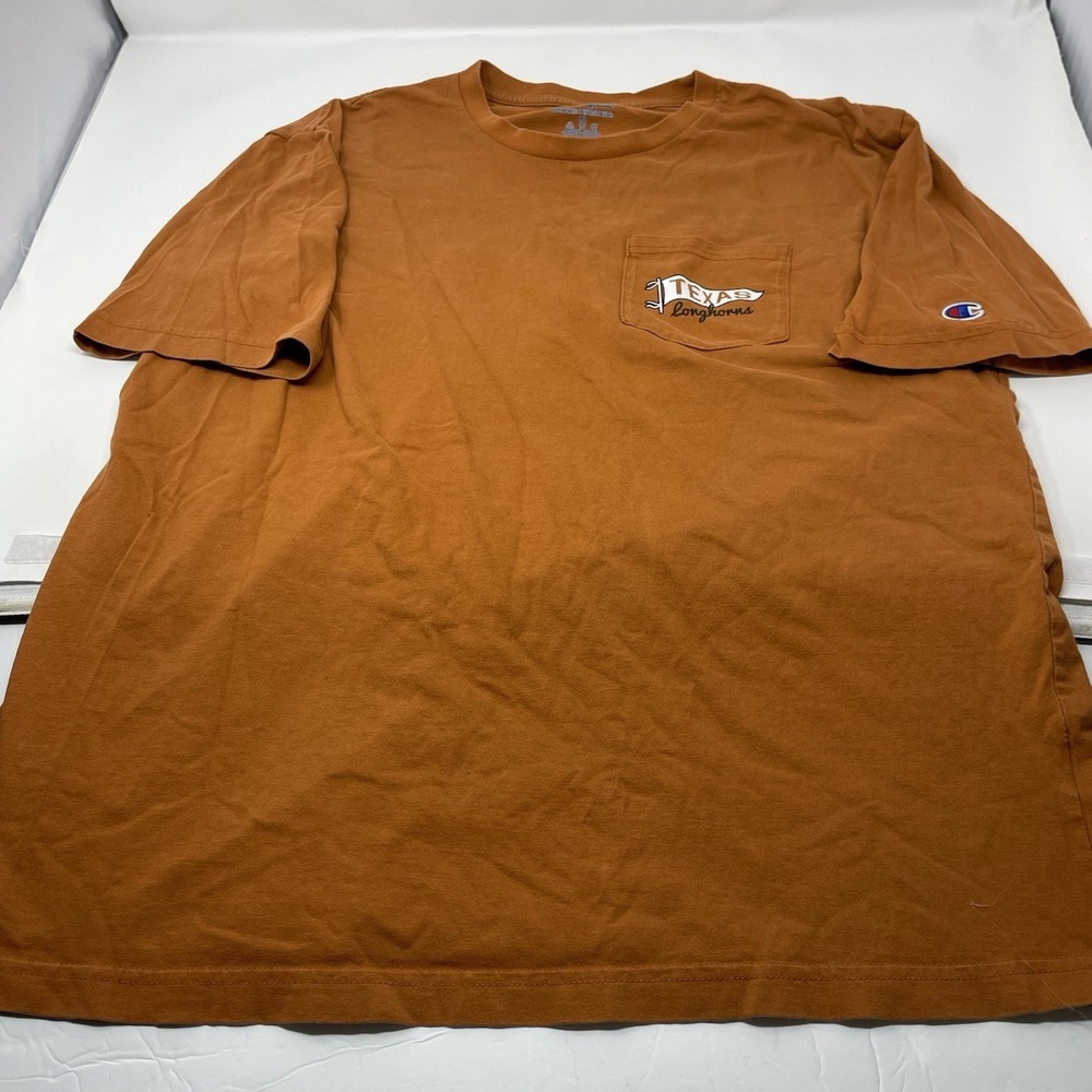 Champion Texas Longhorns Burnt Orange Pocket T-Shirt Men's XL Graphic Tee Austin